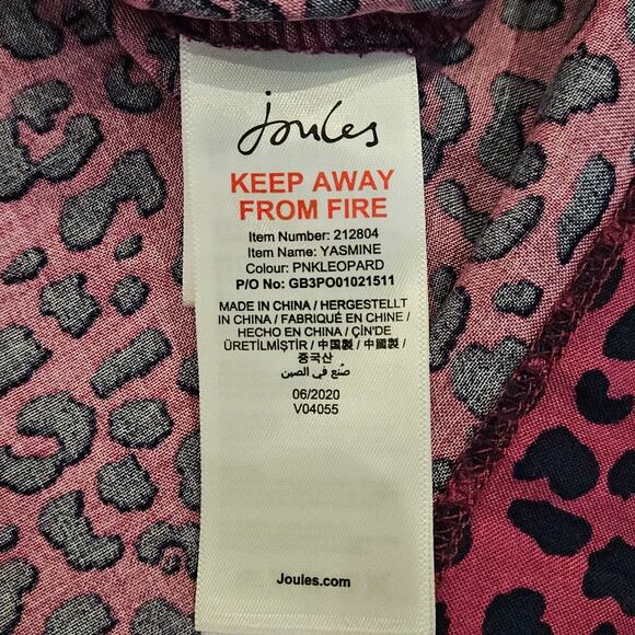 Joules Yasmine Dress Women’s US 10 Pink Leopard Button Front V-Neck Belted Midi - Picture 12 of 14